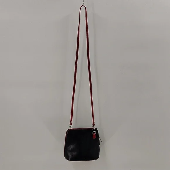 Vera Pelle Black Red Crossbody Bag 7" X 6.5" X 3 - Picture 6 of 10